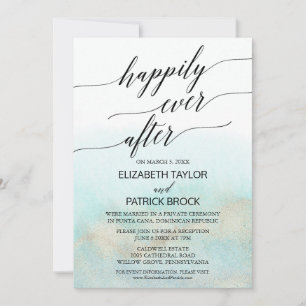 Invitation Fuite de mariage sur la plage aquarelle Aqua et Or