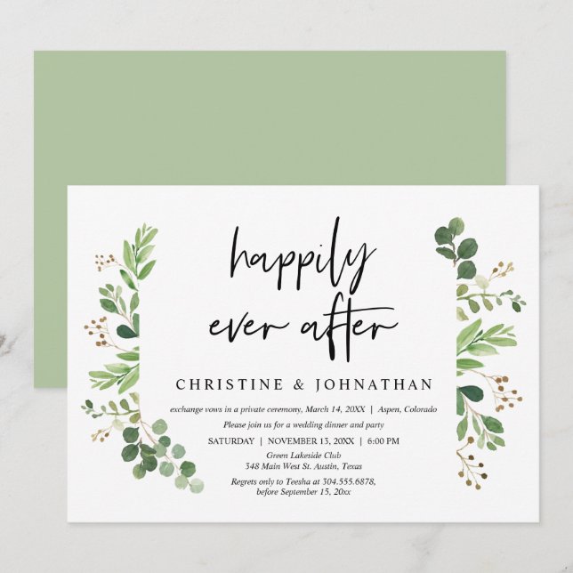 Invitation Fuite de noces, dîner heureux pour toujours (Devant / Derrière)