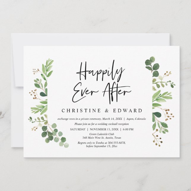 Invitation Fuite de noces, Dîner heureux pour toujours (Devant)