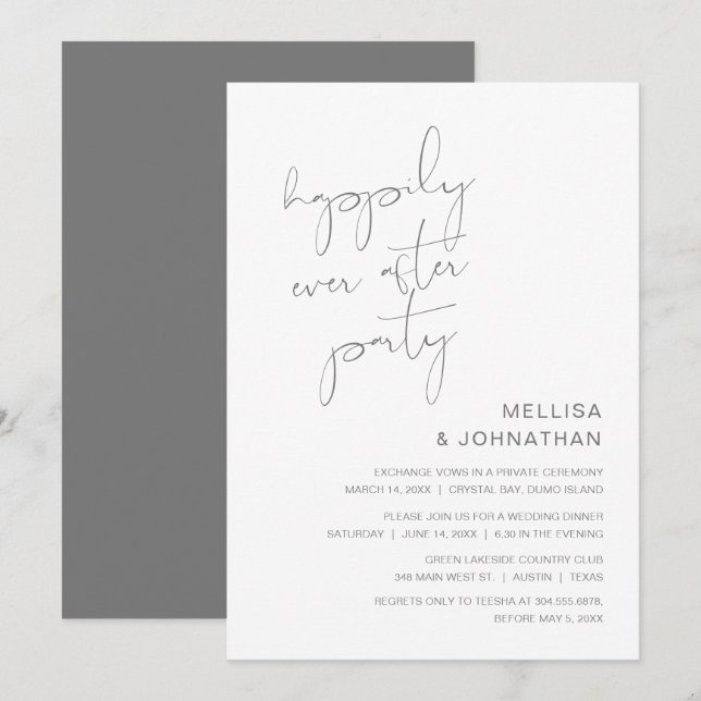 Invitation Fuite de noces, fête de bonheur éternel (Devant / Derrière)