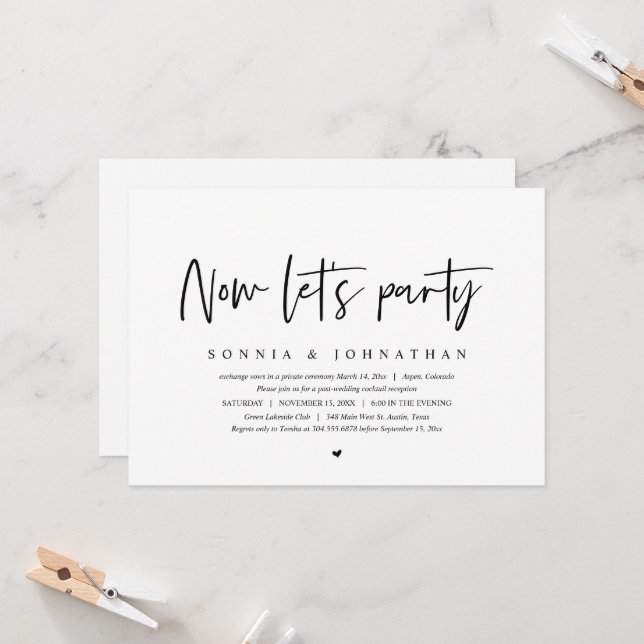 Invitation Fuite de noces, maintenant faisons la fête (Devant/Arrière en situation)