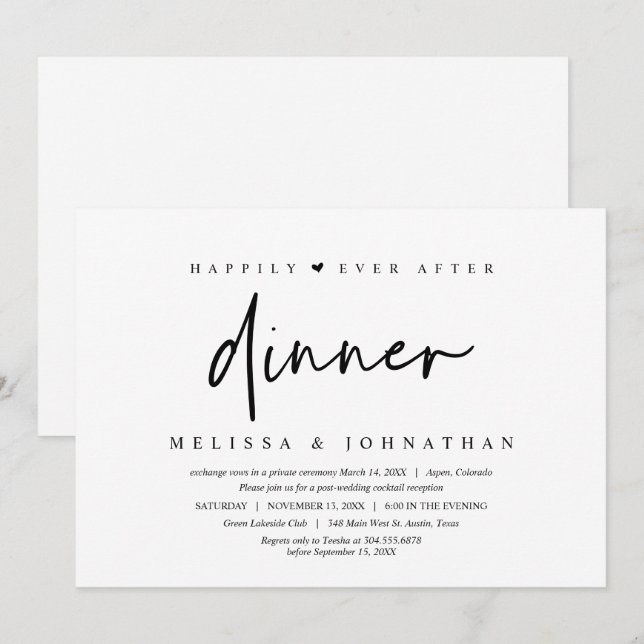 Invitation Fuite en amoureux, dîner heureux pour toujours (Devant / Derrière)