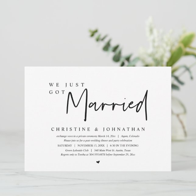Invitation Fuite en amoureux, Nous venons de nous marier (Debout devant)