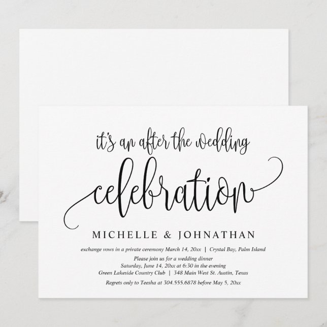 Invitation Fuite en mariage, Célébration d'après mariage (Devant / Derrière)