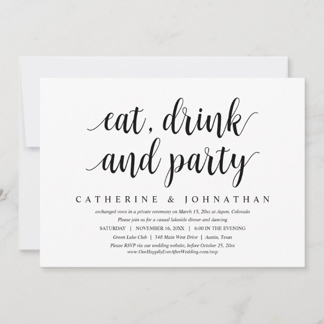 Invitation Fuite en mariage, manger, boire et faire la fête (Devant)
