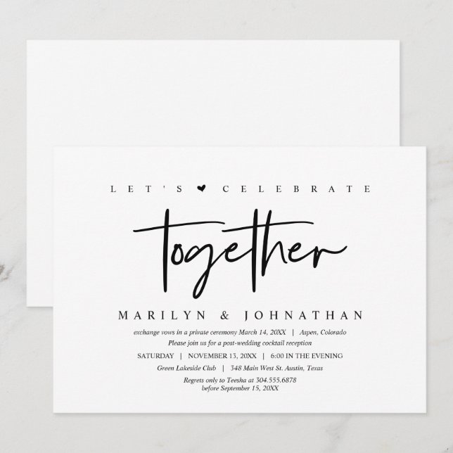 Invitation Fuite en mariage, Moderne, Fêtons ensemble avec no (Devant / Derrière)