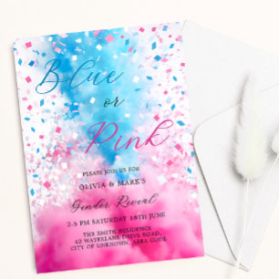 Invitation Fumée bleue et rose et révélation de genre Confett