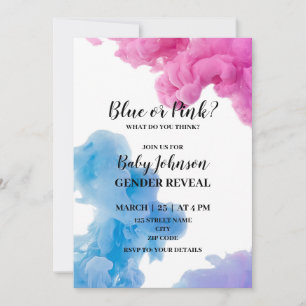 Invitation Fumée bleue ou rose genre révéler l'invitation