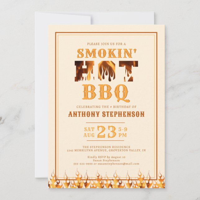 Invitation Fumée d'anniversaire Hot BBQ Party (Devant)