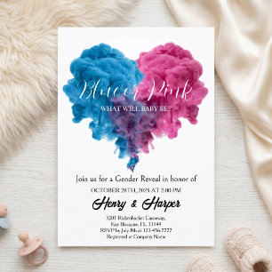 Invitation Fumée Rose et Bleue Révélation du Sexe du Bébé au