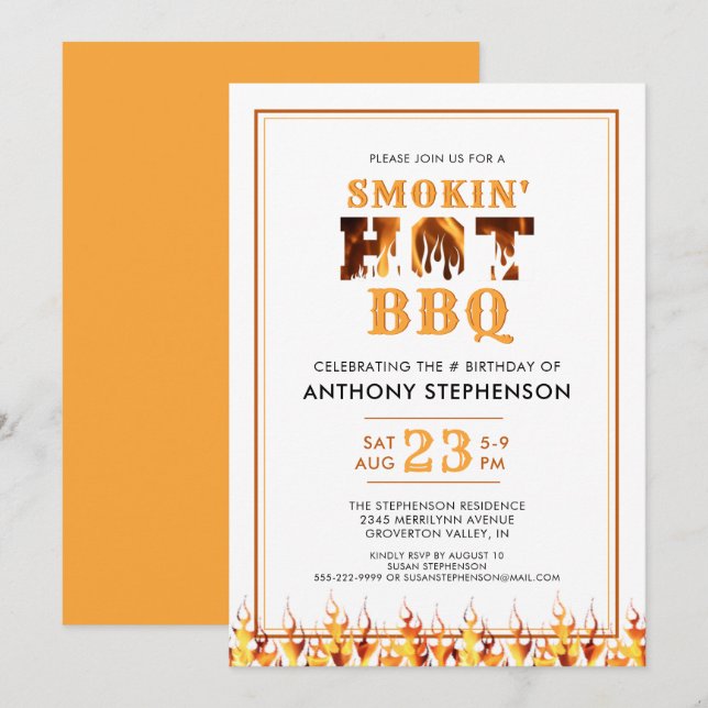 Invitation Fumeur de barbecue d'anniversaire fête d'été (Devant / Derrière)