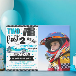Invitation Fun 2nd Birthday Race Car Driver with Photo