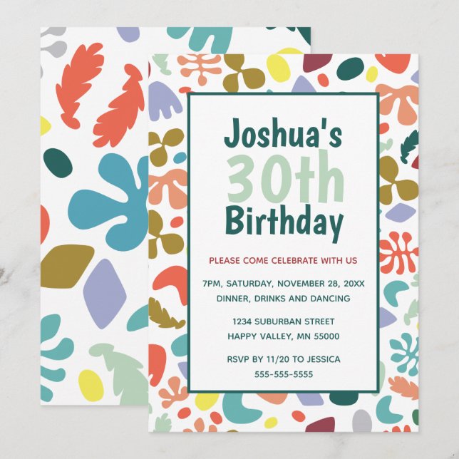 Invitation Fun 30th Birthday Personnalisé Nom et détails (Devant / Derrière)