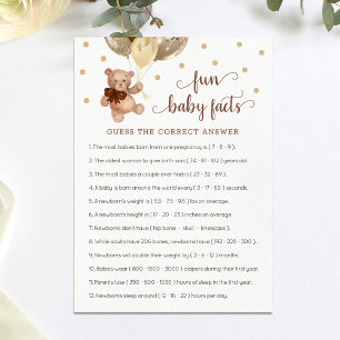 Invitation Fun Baby Facts Jeu Baby shower Teddy Bear Card