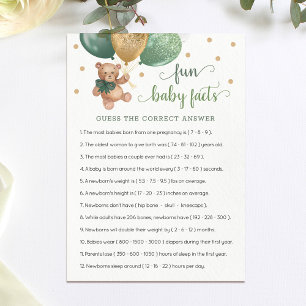 Invitation Fun Baby Facts Jeu Baby shower Teddy Bear Card