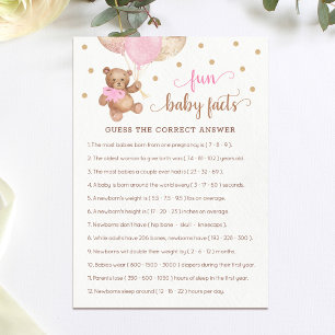 Invitation Fun Baby Facts Jeu Baby shower Teddy Bear Card