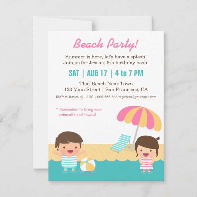 Invitation Fun Beach Birthday Party (Devant)