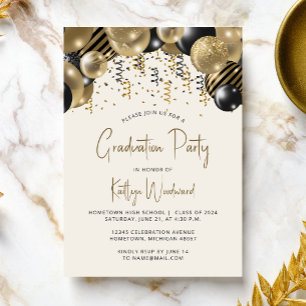 Invitation Fun Black Gold Balloon Arch Party de graduation