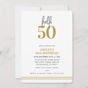 Invitation FUN Bonjour 50 moderne 50e anniversaire moutarde f