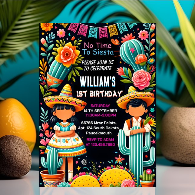 Invitation fun cactus mignon uno taco première fête 1er anniv (Créateur téléchargé)