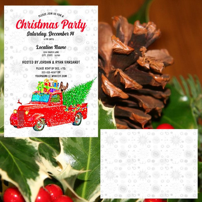 Invitation Fun Camion Rouge Blanc Neige Arbre Lumières Fête (Créateur téléchargé)