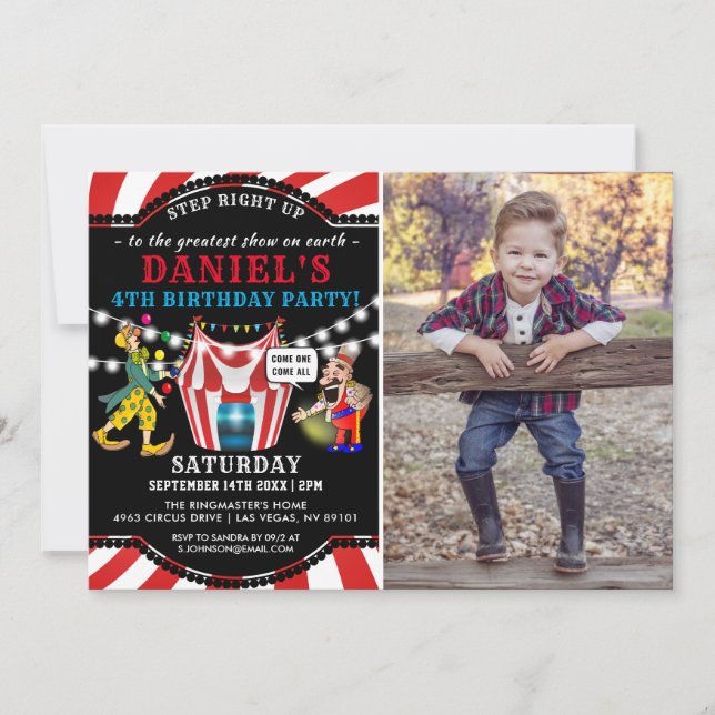 Invitation Fun Circus Photo pour enfants | Anniversaire du Ca (Devant)