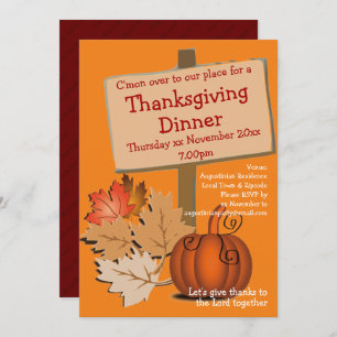 Invitation Fun Citrouille d'automne part MERCI DÎNER