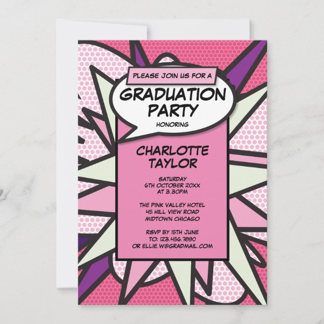 Invitation Fun Class of 2022 Graduation Party Girly Pink (Devant)