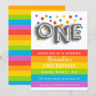 Invitation Fun coloré Premier Anniversaire Rainbow Personnali