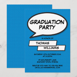 Invitation Fun Comic Book Blue Class of 2021 Graduation Party