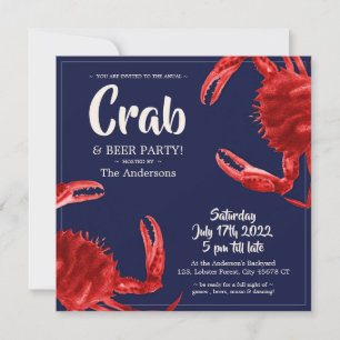 Invitation Fun Crabe bouil bleu foncé fête d'été Personnalisé