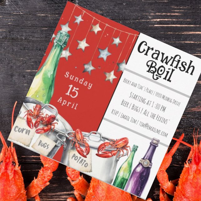 Invitation Fun Crawfish Boire fête d'été (Crawfish boil spring and summer party invites for you to customize and send to friends and neigbhors)