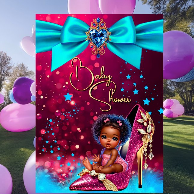 Invitation Fun Cute Baby Shower Girl Pink Blue Baby Shoe (Créateur téléchargé)