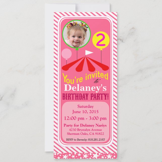 Invitation Fun d'anniversaire au Big Top Circus| rose (Devant)