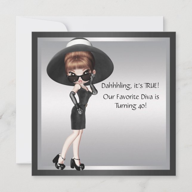 Invitation Fun Diva Favorite femmes Black 40e anniversaire (Devant)