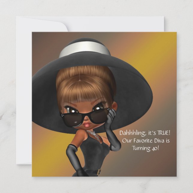 Invitation Fun Diva Favorite femmes Black 40e Anniversaire fê (Devant)