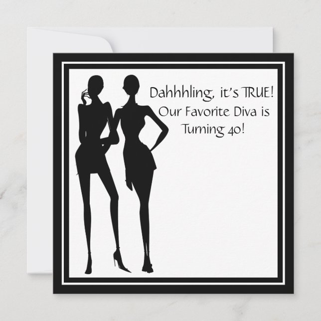 Invitation Fun Diva Favorite femmes Black 40e Anniversaire fê (Devant)