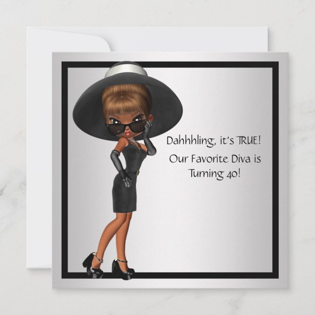 Invitation Fun Diva Favorite femmes Black 40e Anniversaire fê (Devant)