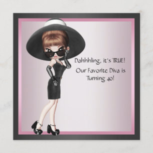 Invitation Fun Diva Favorite femmes rose noir 40e anniversair