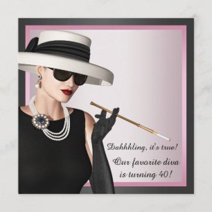 Invitation Fun Diva Femme Rose et Noir 40e Anniversaire