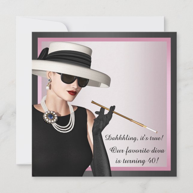 Invitation Fun Diva femmes rose et noir 40e anniversaire (Devant)