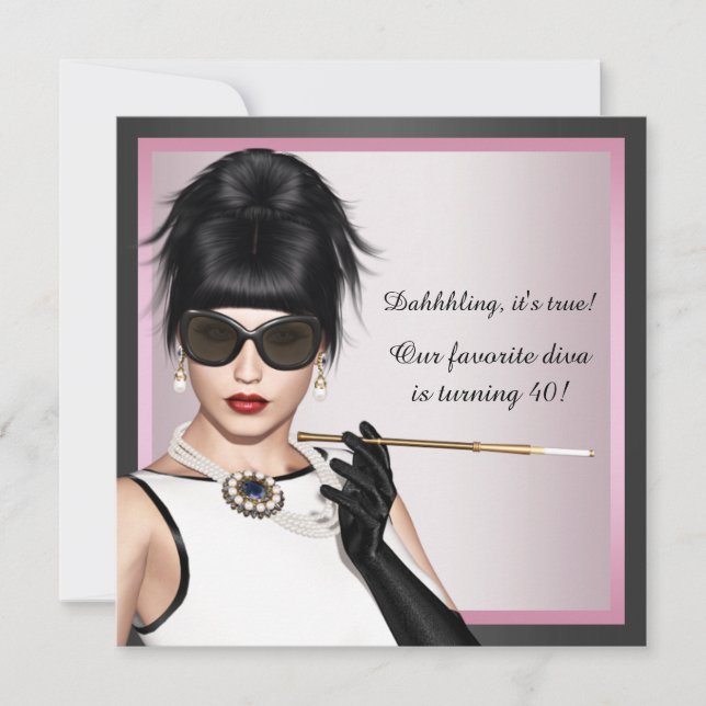 Invitation Fun Diva femmes rose et noir Anniversaire (Devant)