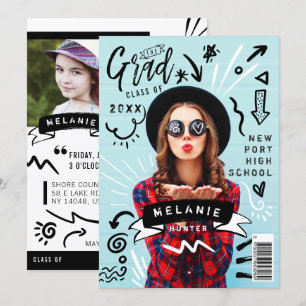 Invitation Fun Doodle Sketch Magazine Couverture Girl Grad Pa