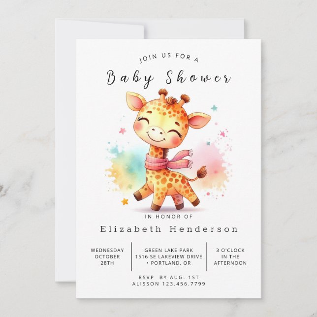Invitation Fun Editable Giraffe Baby shower (Devant)