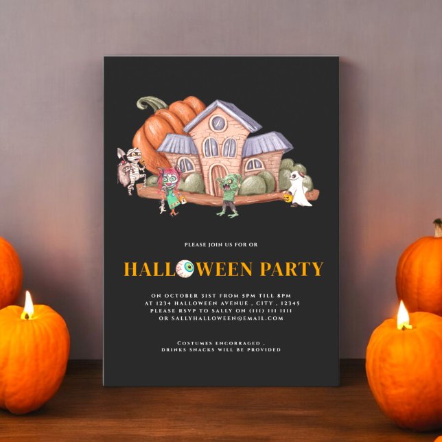 Invitation Fun éffrayant maison halloween costume fête (kids halloween costume party invitation , fully ediatble and instant download available)