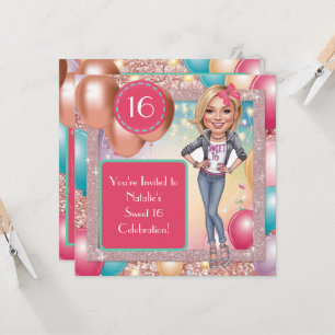 Invitation Fun & Fabulous Sweet 16 Caricature Design