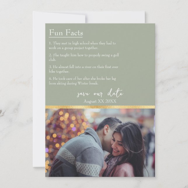 Invitation Fun Facts about the Bride & Groom Photo Sage Green (Devant)