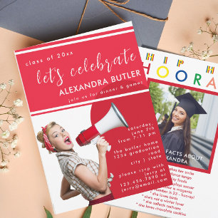 Invitation Fun Facts Red Bold Script Graduation Classe de 202