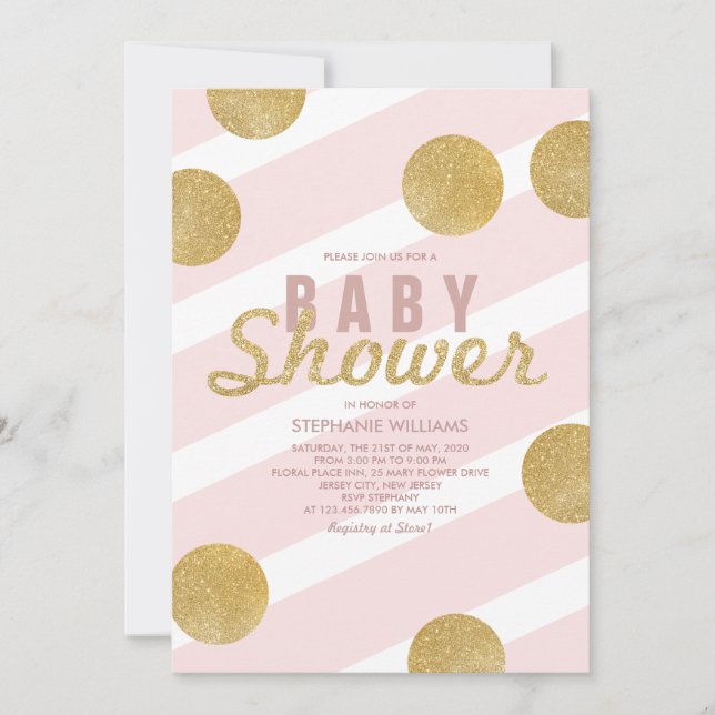 Invitation Fun Faux Gold Parties scintillant rose Baby shower (Devant)