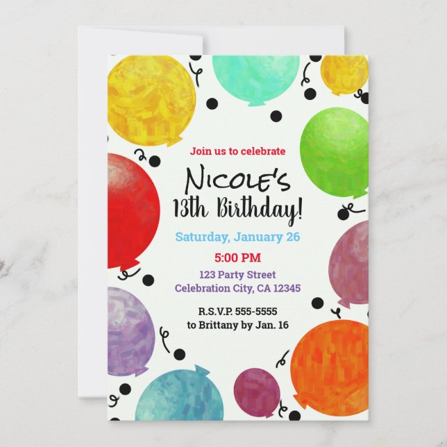 Invitation Fun Fiesta Party Balloons Anniversaire Fête (Devant)